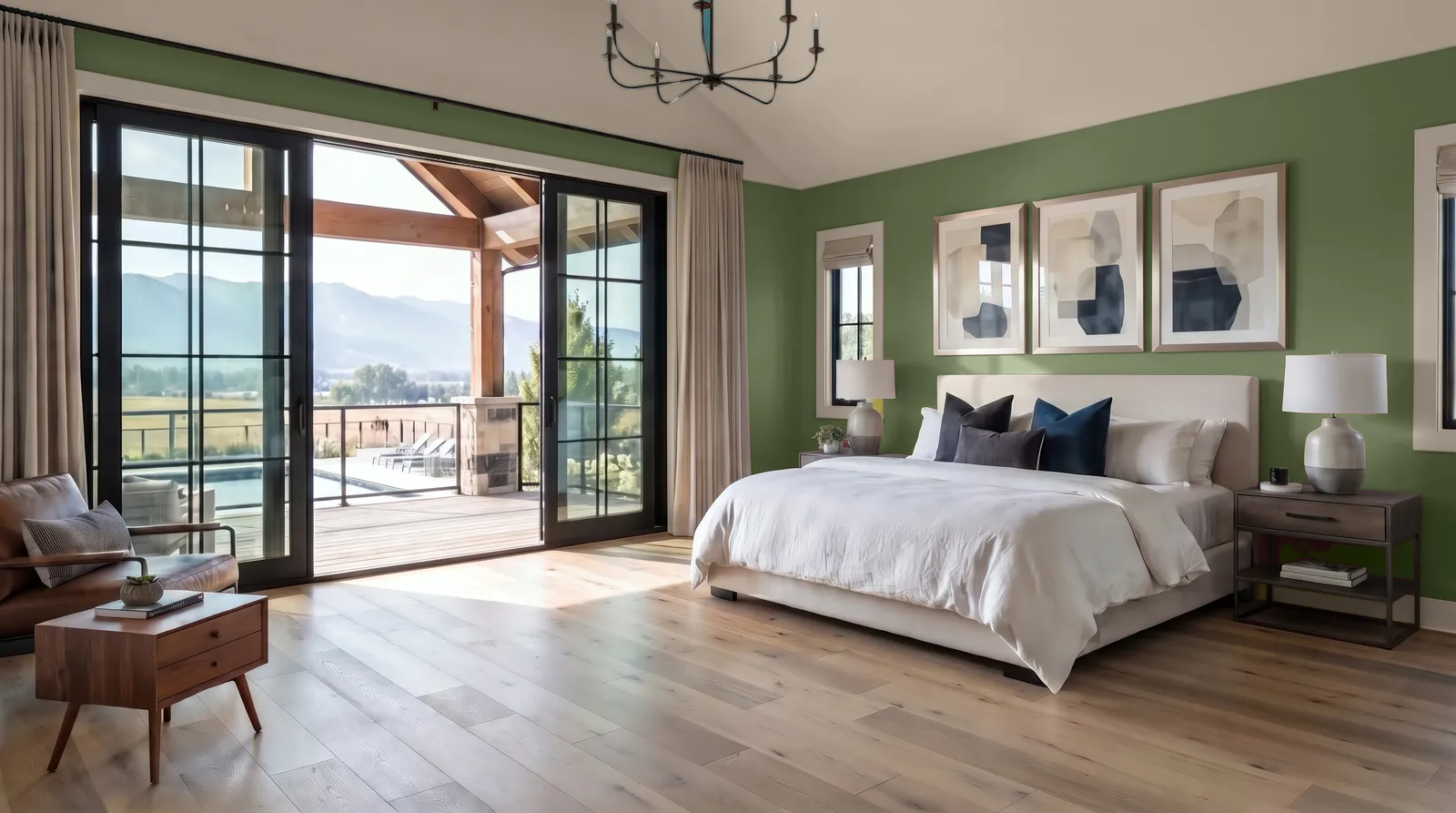 The same bedroom previewed in a new wall color.